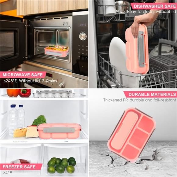 Lunch Box Kit, Lunch Container for Kids/Adults, Leak-proof Box 4 Compartments - Picture 3 of 5